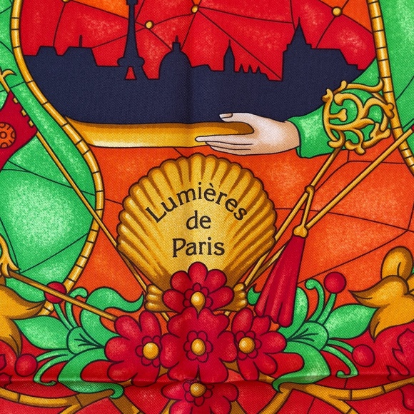 RARE! NWT Hermes Scarf Carré 90 "Lumbers de Paris" in Orange - Picture 3 of 10